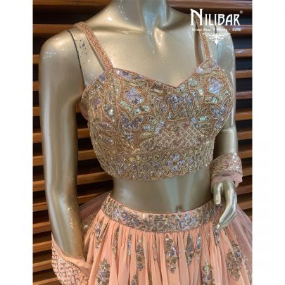Coral Peach Georgette Lehenga