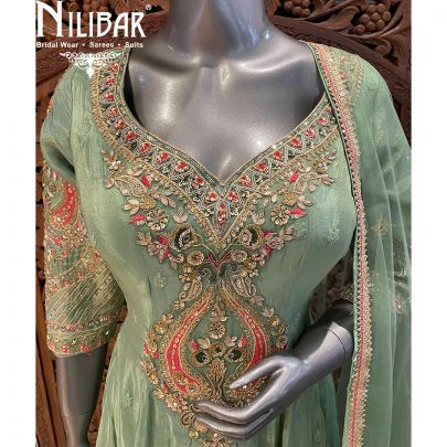 Pista Green Lame Silk Dhoti Suit