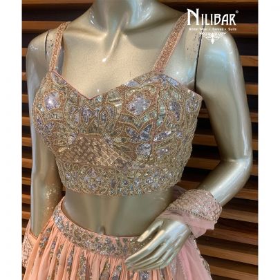 Coral Peach Georgette Lehenga