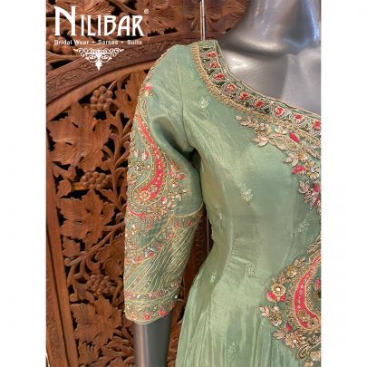 Pista Green Lame Silk Dhoti Suit