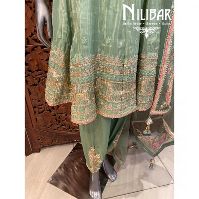 Pista Green Lame Silk Dhoti Suit