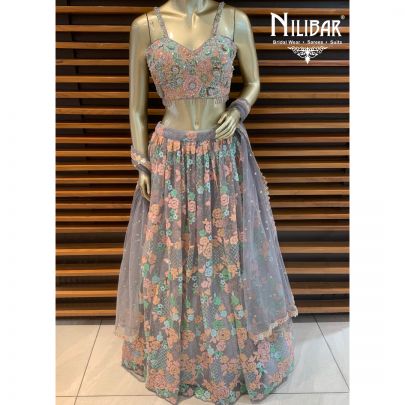 Coin Grey Net Lehenga