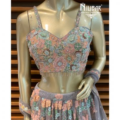 Coin Grey Net Lehenga