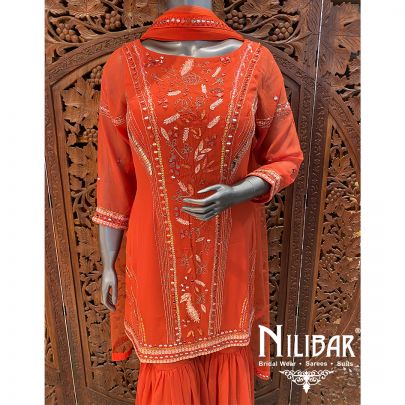 Orange Rust Georgette Net Garara Suit
