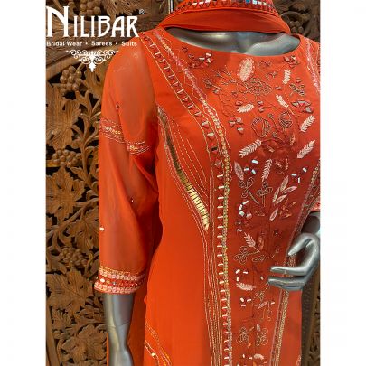 Orange Rust Georgette Net Garara Suit