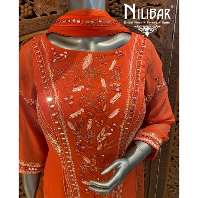 Orange Rust Georgette Net Garara Suit