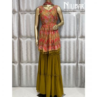 Moss Green Georgette Sharara Suit