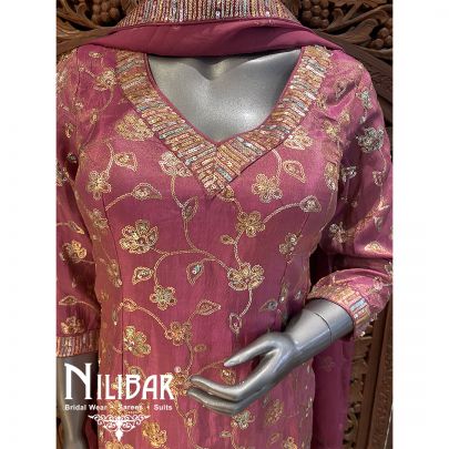 Onion Pink Lame Silk Suit