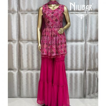 Magenta Plum Georgette Sharara Suit
