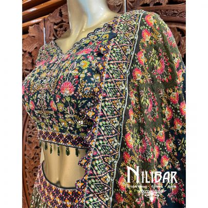 Olive Green With Ombre Bottle Green Crepe Printed Casual Lehenga