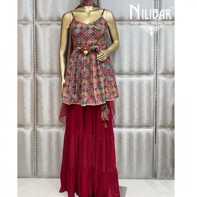 Carmine Red Sharara Suit