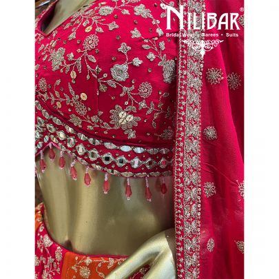 Hot Pink With Contrast Orange Georgette Casual Lehenga