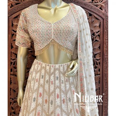 White Georgette Sequin Casual Lehenga
