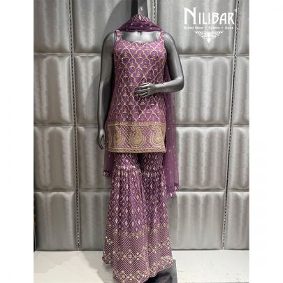 Purple Georgette Embroidered Garara Suit