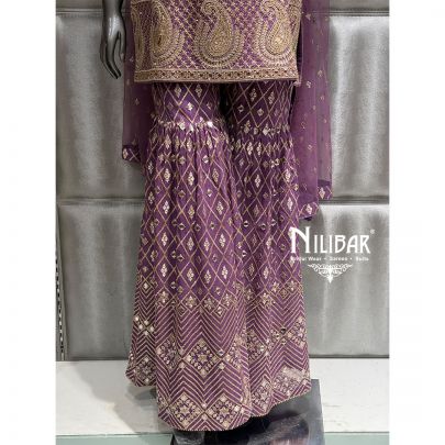Purple Georgette Embroidered Garara Suit