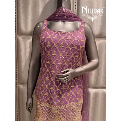 Purple Georgette Embroidered Garara Suit