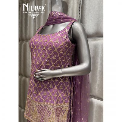 Purple Georgette Embroidered Garara Suit
