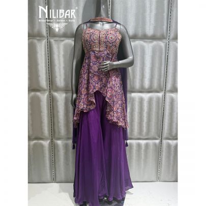 Purple Crepe Embroidered Palazzo Suit