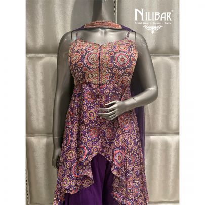 Purple Crepe Embroidered Palazzo Suit