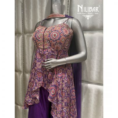 Purple Crepe Embroidered Palazzo Suit