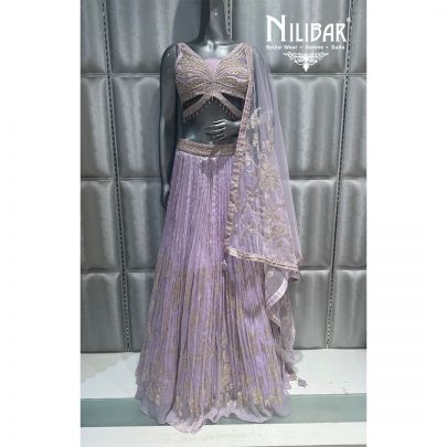 Purple Chinon Embroidered Lehenga