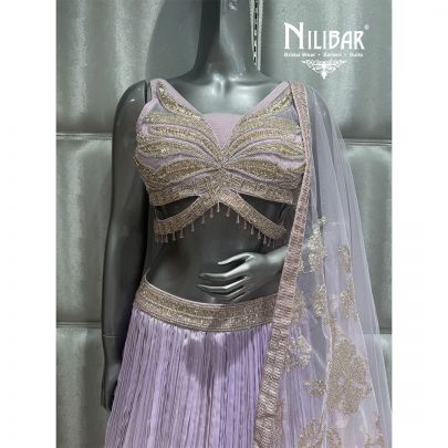 Purple Chinon Embroidered Lehenga