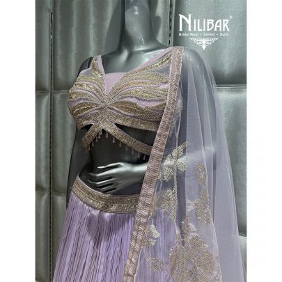 Purple Chinon Embroidered Lehenga