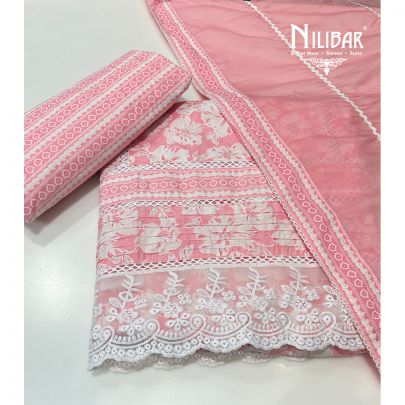 Baby Pink White Cotton Unstitched Suit