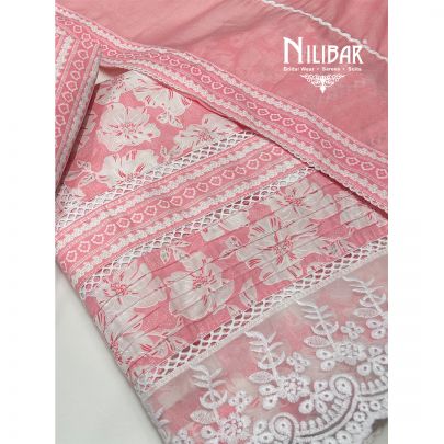 Baby Pink White Cotton Unstitched Suit