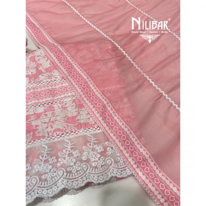 Baby Pink White Cotton Unstitched Suit