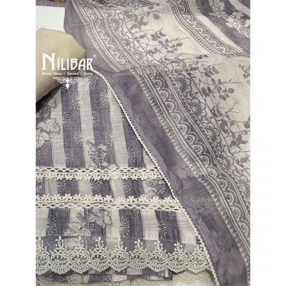 Heather Purple White Cotton Unstitched Suit