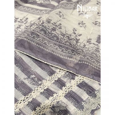 Heather Purple White Cotton Unstitched Suit