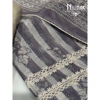 Heather Purple White Cotton Unstitched Suit