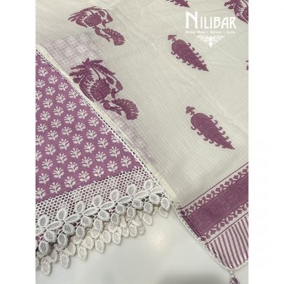 Lavender White Cotton Unstitched Suit