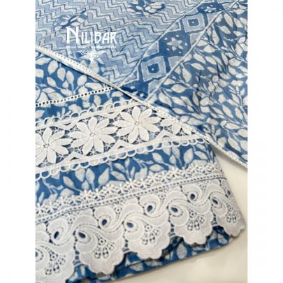 Light Blue White Cotton Unstitched Suit