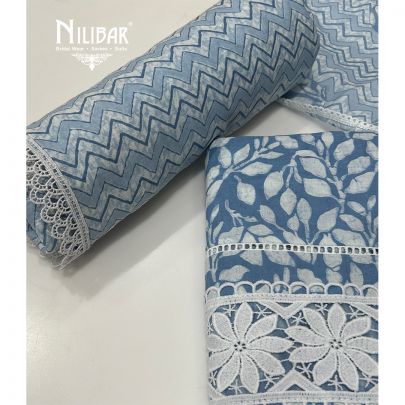 Light Blue White Cotton Unstitched Suit