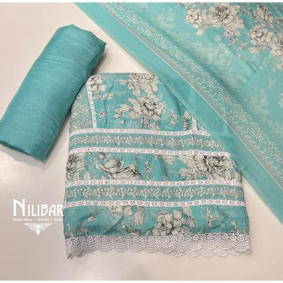 Sea Green Cotton Unstitched Suit