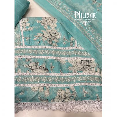 Sea Green Cotton Unstitched Suit