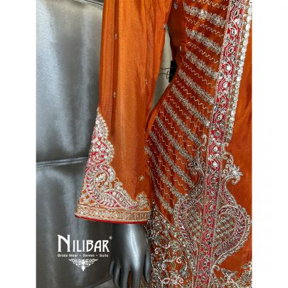 Flared Rust Orange Chinon Palazzo Suit
