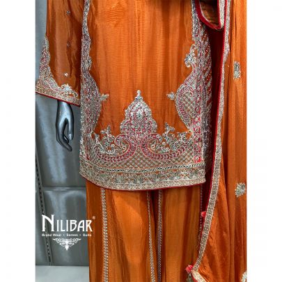 Flared Rust Orange Chinon Palazzo Suit