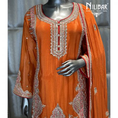 Flared Rust Orange Chinon Palazzo Suit