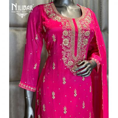 Magenta Pink Chinon Garara Suit