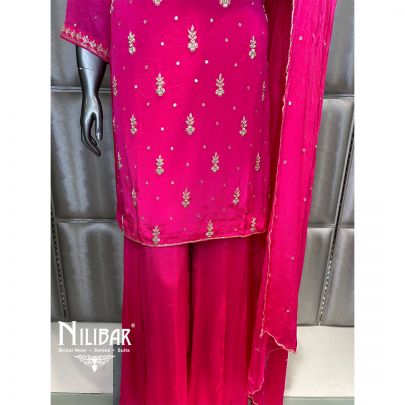Magenta Pink Chinon Garara Suit
