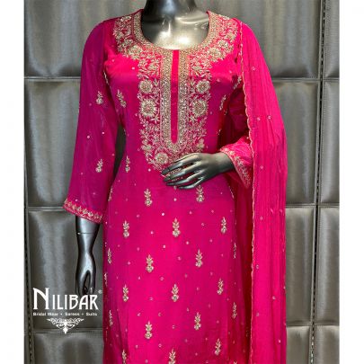 Magenta Pink Chinon Garara Suit