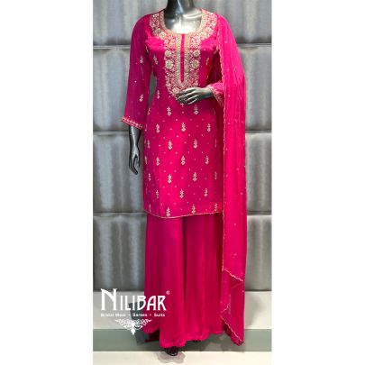 Magenta Pink Chinon Garara Suit