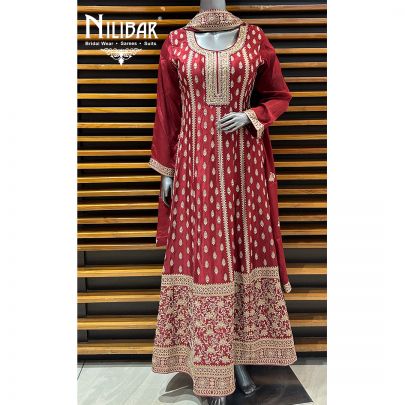 Deep Red Chinon Anarkali Suit