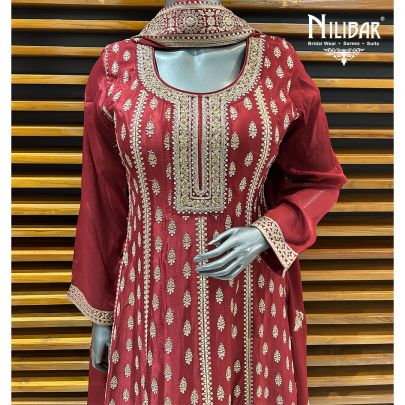 Deep Red Chinon Anarkali Suit
