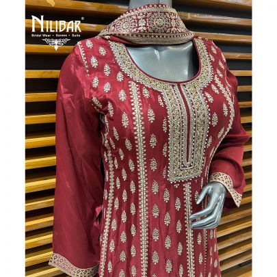 Deep Red Chinon Anarkali Suit