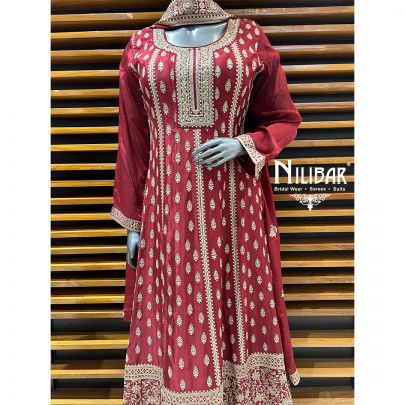 Deep Red Chinon Anarkali Suit