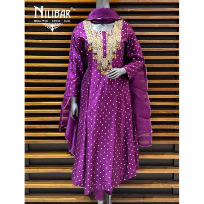 Jam Purple Silk Anarkali Suit